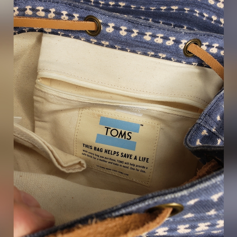 Toms Patterned Blue Tan Backpack - image 3